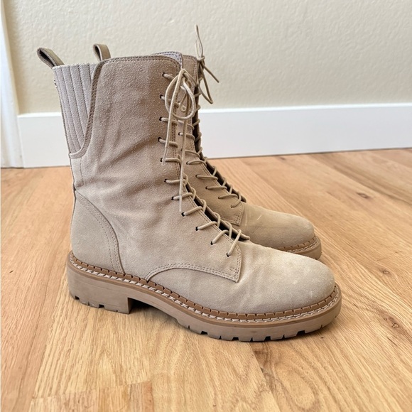 Sam Edelman Lex Combat Boots Cream Sesame Suede Leather Size 7 - Picture 2 of 13